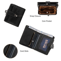 WG366-W116BK  Wrangler Western Leopard Print Small Bi-Fold with Kiss Clasp Coin Purse -Black