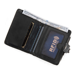 WG366-W116BK  Wrangler Western Leopard Print Small Bi-Fold with Kiss Clasp Coin Purse -Black