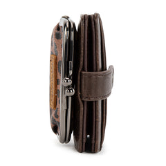 WG366-W116CF  Wrangler Western Leopard Print Small Bi-Fold with Kiss Clasp Coin Purse -Coffee