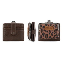 WG366-W116CF  Wrangler Western Leopard Print Small Bi-Fold with Kiss Clasp Coin Purse -Coffee