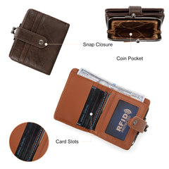 WG366-W116CF  Wrangler Western Leopard Print Small Bi-Fold with Kiss Clasp Coin Purse -Coffee