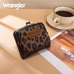 WG366-W116CF  Wrangler Western Leopard Print Small Bi-Fold with Kiss Clasp Coin Purse -Coffee