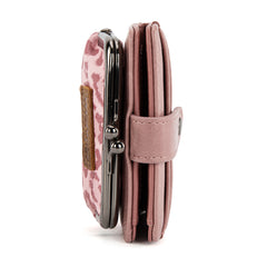 WG366-W116DPK  Wrangler Western Leopard Print Small Bi-Fold with Kiss Clasp Coin Purse -Dark Pink