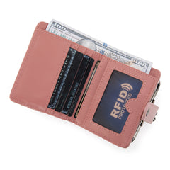 WG366-W116DPK  Wrangler Western Leopard Print Small Bi-Fold with Kiss Clasp Coin Purse -Dark Pink