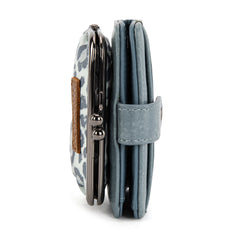 WG366-W116JN Wrangler Western Leopard Print Small Bi-Fold with Kiss Clasp Coin Purse - Jean