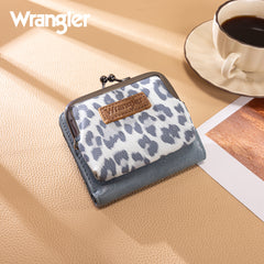 WG366-W116JN Wrangler Western Leopard Print Small Bi-Fold with Kiss Clasp Coin Purse - Jean