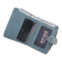 WG366-W116JN Wrangler Western Leopard Print Small Bi-Fold with Kiss Clasp Coin Purse - Jean