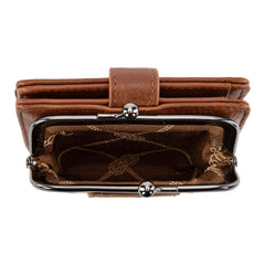 WG366-W116LP  Wrangler Western Leopard Print Small Bi-Fold with Kiss Clasp Coin Purse -Leopard