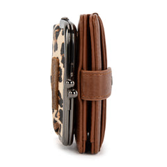 WG366-W116LP  Wrangler Western Leopard Print Small Bi-Fold with Kiss Clasp Coin Purse -Leopard
