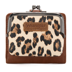 WG366-W116LP  Wrangler Western Leopard Print Small Bi-Fold with Kiss Clasp Coin Purse -Leopard
