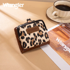 WG366-W116LP  Wrangler Western Leopard Print Small Bi-Fold with Kiss Clasp Coin Purse -Leopard