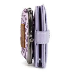 WG366-W116PP  Wrangler Western Leopard Print Small Bi-Fold with Kiss Clasp Coin Purse -Purple