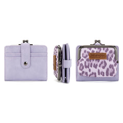 WG366-W116PP  Wrangler Western Leopard Print Small Bi-Fold with Kiss Clasp Coin Purse -Purple
