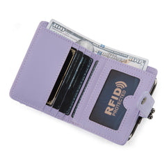 WG366-W116PP  Wrangler Western Leopard Print Small Bi-Fold with Kiss Clasp Coin Purse -Purple