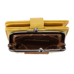 WG366-W116YL  Wrangler Western Leopard Print Small Bi-Fold with Kiss Clasp Coin Purse -Yellow)