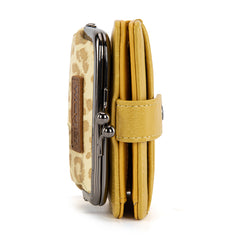 WG366-W116YL  Wrangler Western Leopard Print Small Bi-Fold with Kiss Clasp Coin Purse -Yellow)