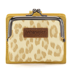 WG366-W116YL  Wrangler Western Leopard Print Small Bi-Fold with Kiss Clasp Coin Purse -Yellow)