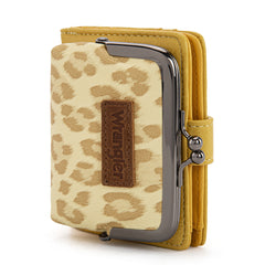 WG366-W116YL  Wrangler Western Leopard Print Small Bi-Fold with Kiss Clasp Coin Purse -Yellow)