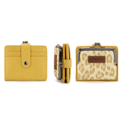WG366-W116YL  Wrangler Western Leopard Print Small Bi-Fold with Kiss Clasp Coin Purse -Yellow)