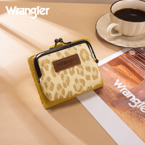 WG366-W116YL  Wrangler Western Leopard Print Small Bi-Fold with Kiss Clasp Coin Purse -Yellow)