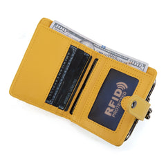 WG366-W116YL  Wrangler Western Leopard Print Small Bi-Fold with Kiss Clasp Coin Purse -Yellow)