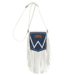 WG367-8360  Wrangler Leather Fringe Jean Denim Pocket Crossbody - Beige