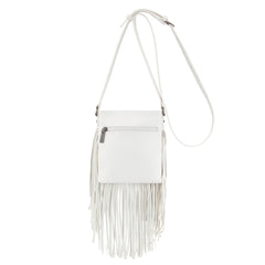 WG367-8360  Wrangler Leather Fringe Jean Denim Pocket Crossbody - Beige