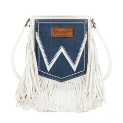 WG367-8360  Wrangler Leather Fringe Jean Denim Pocket Crossbody - Beige