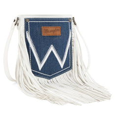 WG367-8360  Wrangler Leather Fringe Jean Denim Pocket Crossbody - Beige
