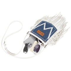 WG367-8360  Wrangler Leather Fringe Jean Denim Pocket Crossbody - Beige
