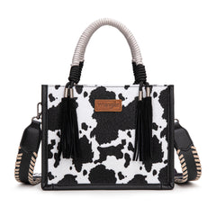 PRE-ORDER WG386-8120S  Wrangler Cow Print Tote/Crossbody -Black