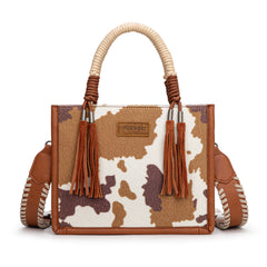 PRE-ORDER WG386-8120S  Wrangler Cow Print Tote/Crossbody -Brown