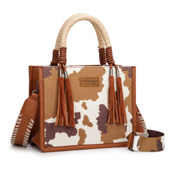 PRE-ORDER WG386-8120S  Wrangler Cow Print Tote/Crossbody -Brown