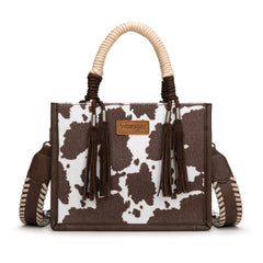 PRE-ORDER WG386-8120S  Wrangler Cow Print Tote/Crossbody -Coffee