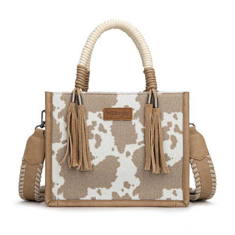 PRE-ORDER WG386-8120S  Wrangler Cow Print Tote/Crossbody -Khaki