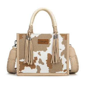 WG386-8120S Wrangler Cow Print Tote/Crossbody - Tan