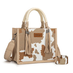 WG386-8120S  Wrangler Cow Print Tote/Crossbody -Tan