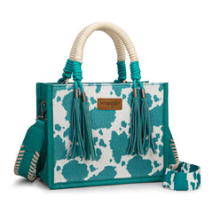 PRE-ORDER WG386-8120S  Wrangler Cow Print Tote/Crossbody -Turquoise