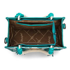 PRE-ORDER WG386-8120S  Wrangler Cow Print Tote/Crossbody -Turquoise
