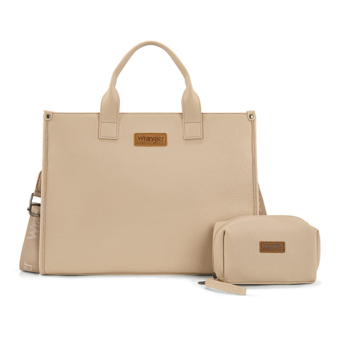 WG390-8110  Wrangler Structured Work Tote/Large Carry-All Tote/Crossbody with Pouch - Tan