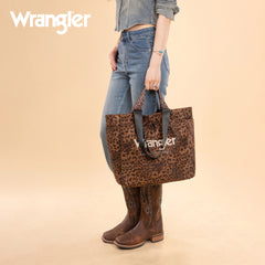 WG433-8317BR  Wrangler Leopard Print Large Tote/Crossbody -Brown