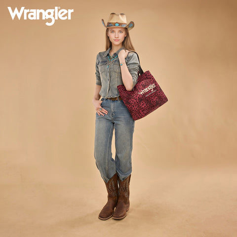 WG433-8317RD  Wrangler Leopard Print Large Tote/Crossbody -Red