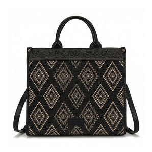 WG435-8119BK Wrangler Aztec Studded Denim Tote & Crossbody Bag - Black