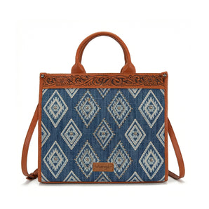 WG435-8119JN Wrangler Aztec Studded Denim Tote & Crossbody Bag - Jean