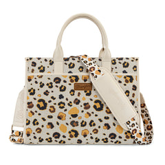 WG436-8119BG  Wrangler Leopard Print Canvas Oversized Tote with Adjustable Strap- Beige