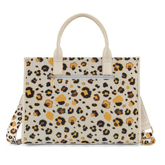 WG436-8119BG  Wrangler Leopard Print Canvas Oversized Tote with Adjustable Strap- Beige