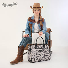 WG436-8119BK Wrangler Leopard Print Canvas Oversized Tote with Adjustable Strap- Black