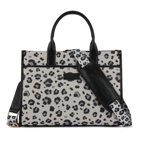 WG436-8119BK Wrangler Leopard Print Canvas Oversized Tote with Adjustable Strap- Black
