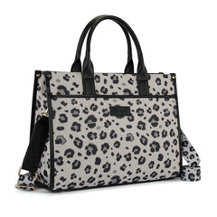 WG436-8119BK Wrangler Leopard Print Canvas Oversized Tote with Adjustable Strap- Black