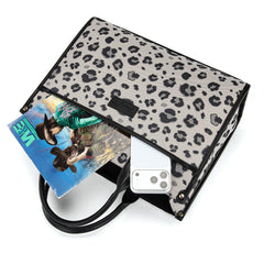 WG436-8119BK Wrangler Leopard Print Canvas Oversized Tote with Adjustable Strap- Black